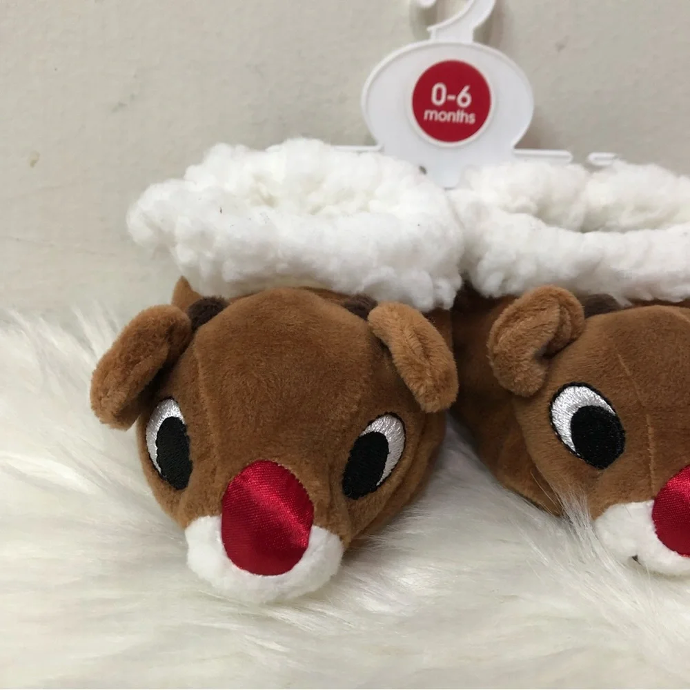 NWT RUDOLPH The Red Nosed Reindeer slippers Sz 0-6 Months
